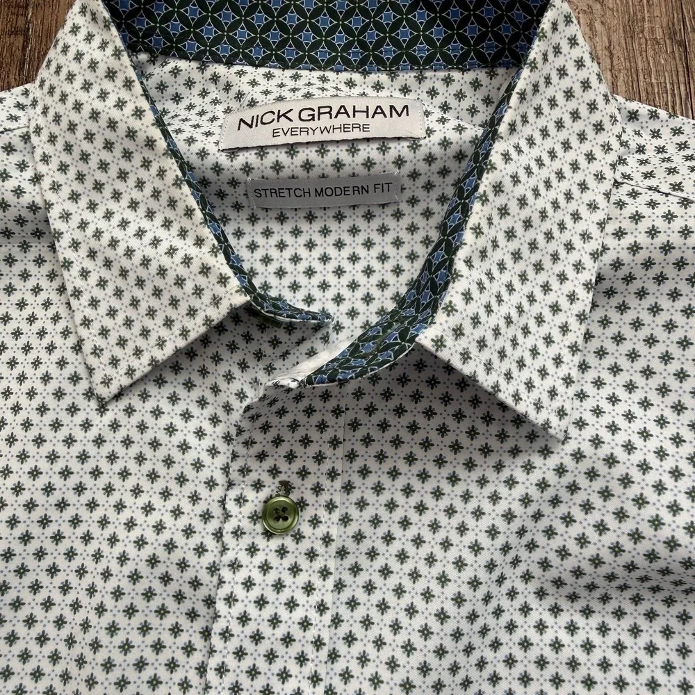 Nick Graham Modern Fit Stretch Dress‎ Shirt, Geometric Pattern, Men's Large